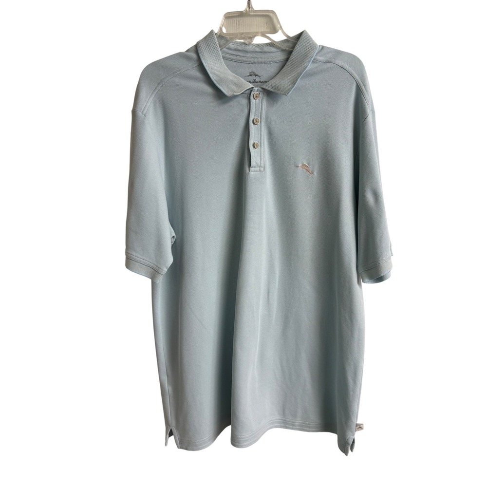 Tommy Bahama Mens XL Supima Cotton Blend Polo Shirt Light Blue Logo Coastal